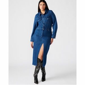 Steve Madden "Dakoda" Denim Maxi Dress Long Sleeve Button Down Boho Size 12 NWT